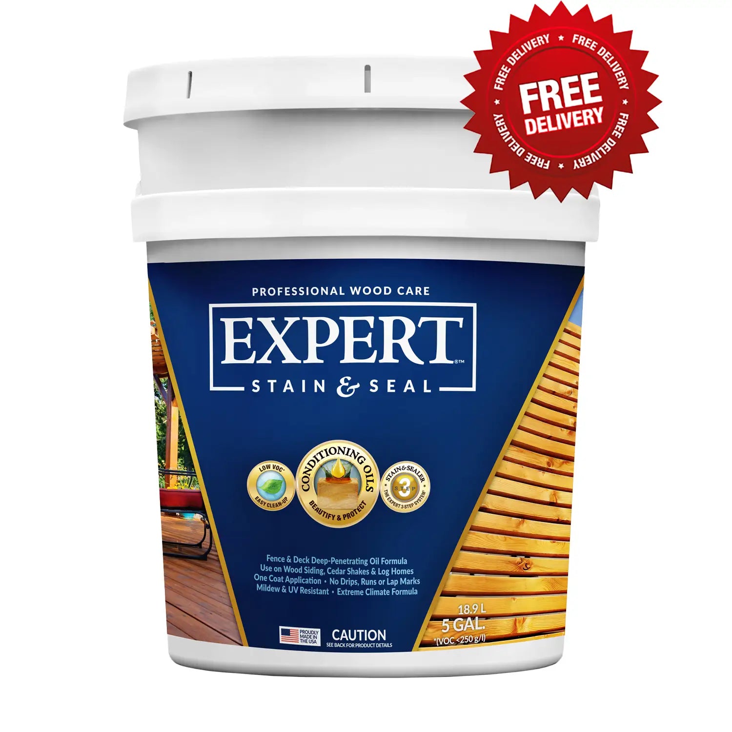 Expert Stain and Seal Fence, Deck, and Wood Stain - Free Shipping on 5 Gallon Pails