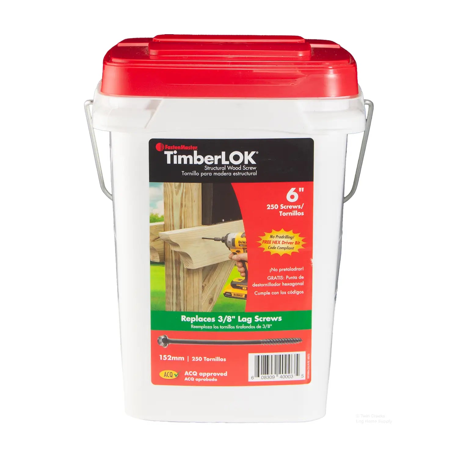 TimberLOK screw container with red lid on a white background