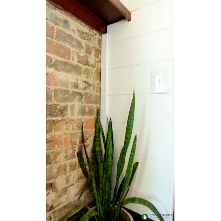 Painted 1x8 White Pine Shiplap & Exposed Brick
