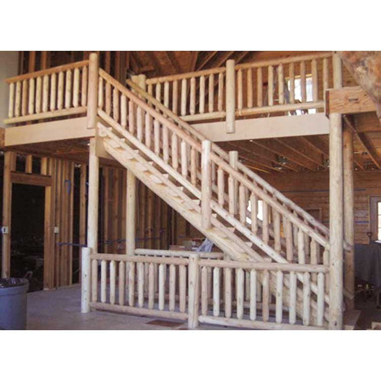 Dual Cope White Pine Log Stairs (Installed During Construction)
