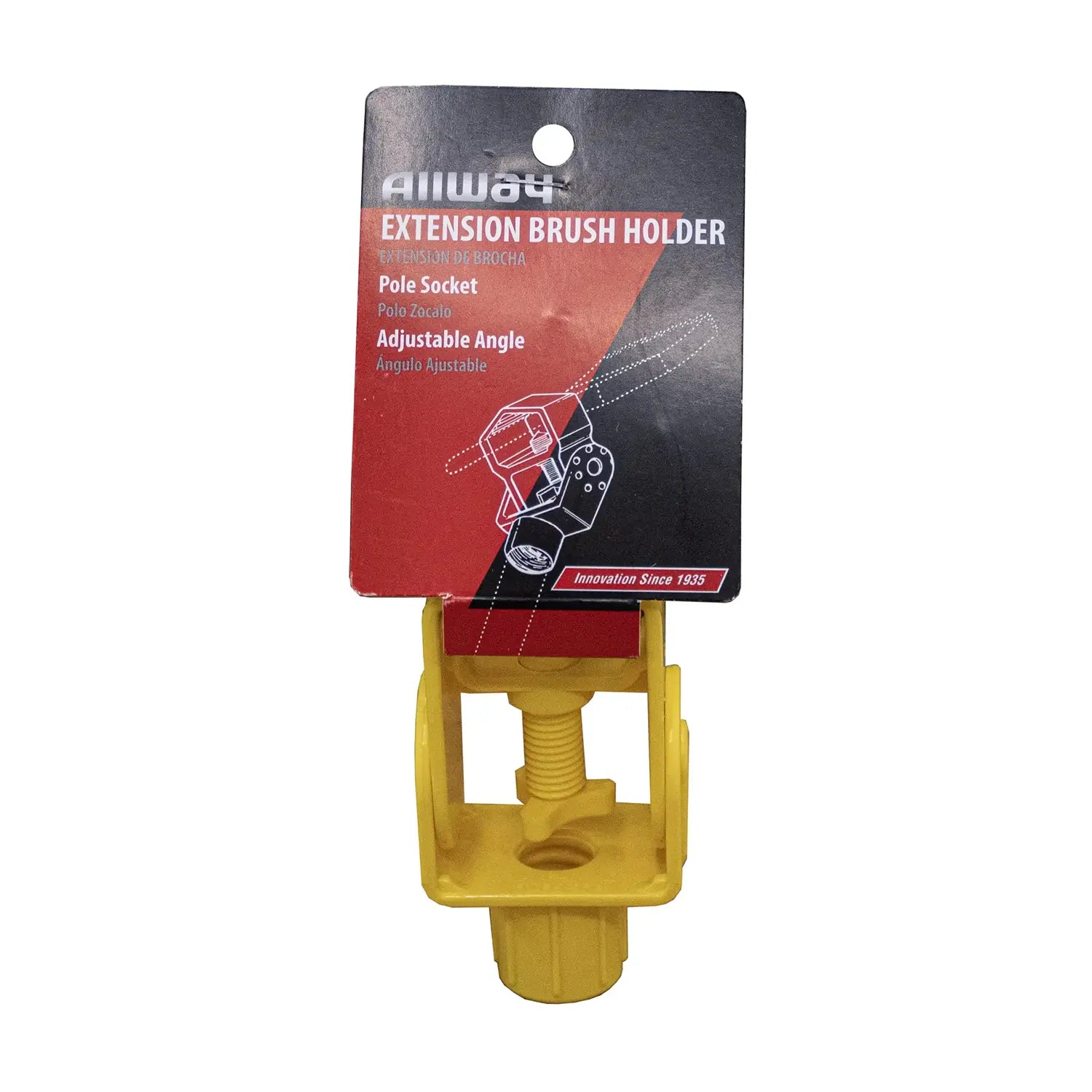 Yellow extension brush holder with Allway branding on a white background