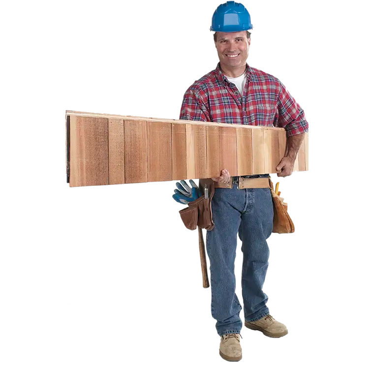 Carpenter Holding an 8' Long Cedar Valley Shingle Panel