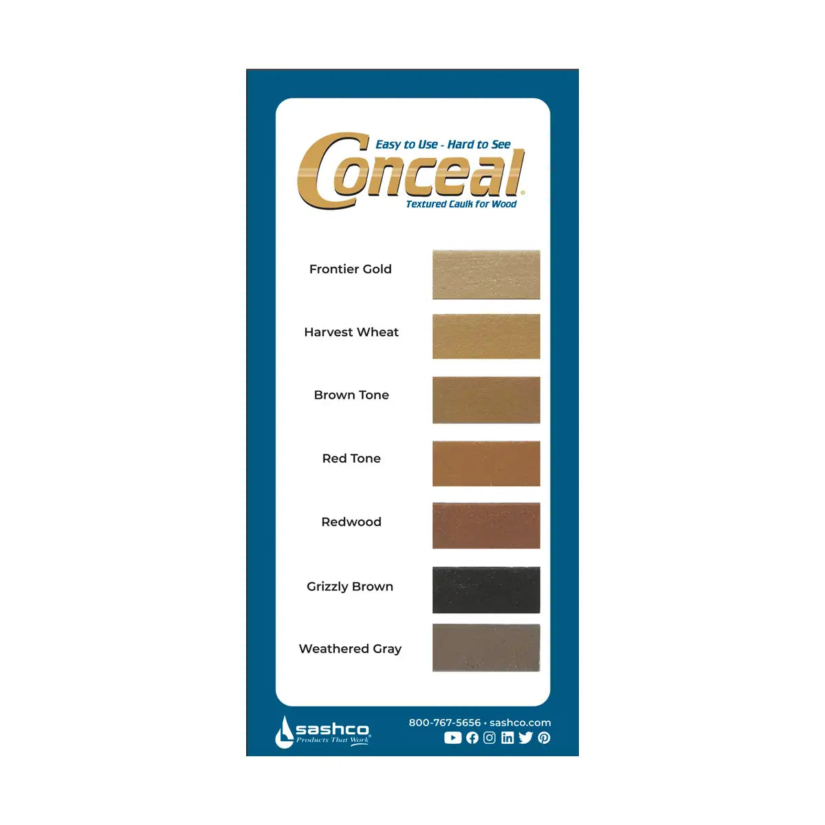 Sashco Conceal Textured Caulk - Color Sample Card