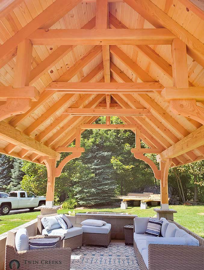 Pavilion constructed with Douglas Fir timbers and White Pine decking.