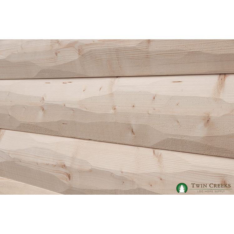2x8 Spruce "D" Log Siding - Hewn (Closeup from Angle)
