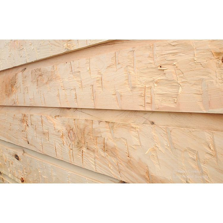 5/4x12 White Pine Chink Log Siding - Square Chink with Rustic Style Hand Hewing (Installed Angled)