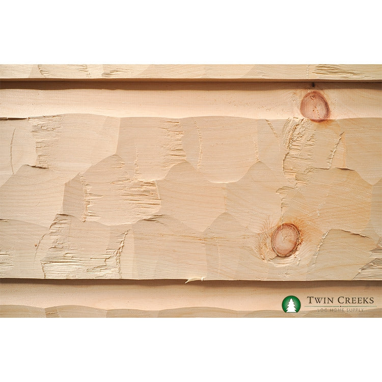 Our Scalloped Hewing Option on a 5/4x12 German Chink Log Siding