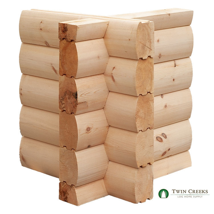 6x8 White Pine "D' Logs - Section with Optional Saddlenotch Corner Cuts