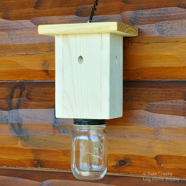 Carpenter Bee Trap - Small.  Shown fully assembled with 16 oz. glass jar (not included).