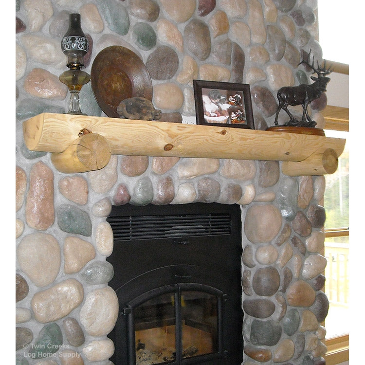 White Pine Half-Log Mantel With Coped Supports